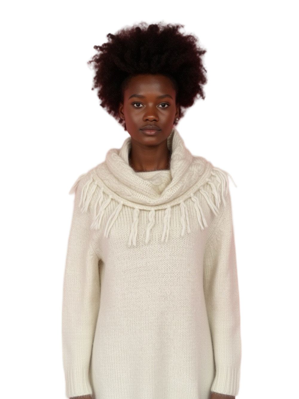 NY Collection Pullover Knit Sweater with Fringed Cowl Neck  Size M